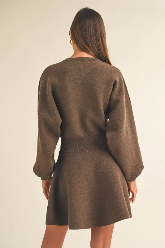 Balloon Sleeve Sweater Dress in Mocha