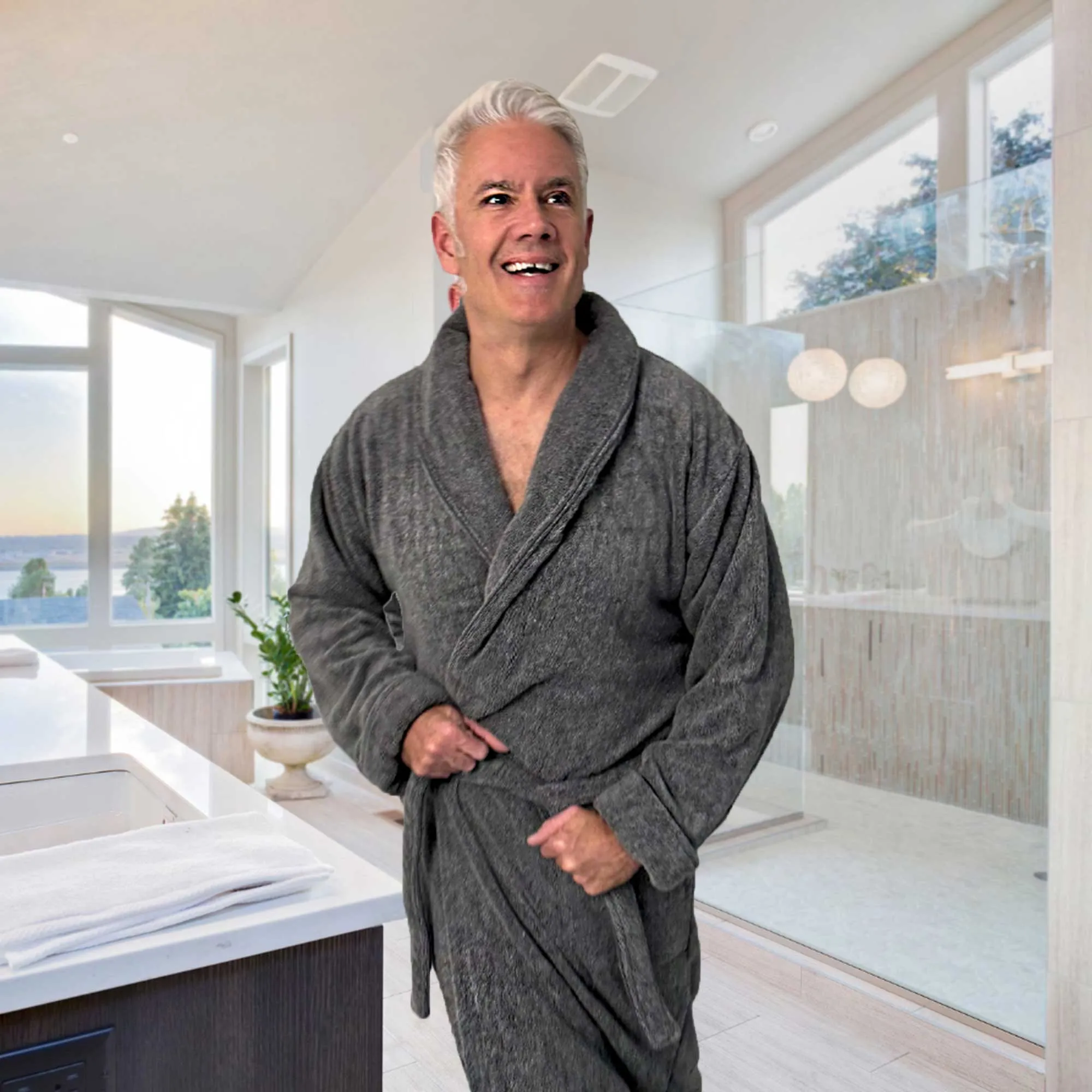 Bamboo Cotton Bath Robe from BedVoyage Melange Viscose  - Charcoal