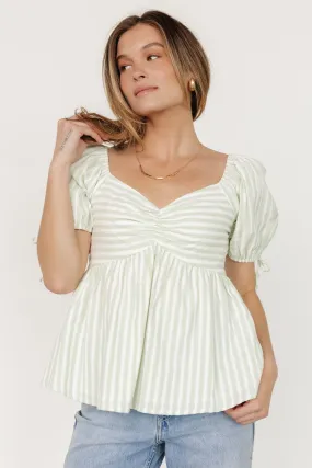 Betsy Peplum Top | Green  White Stripe