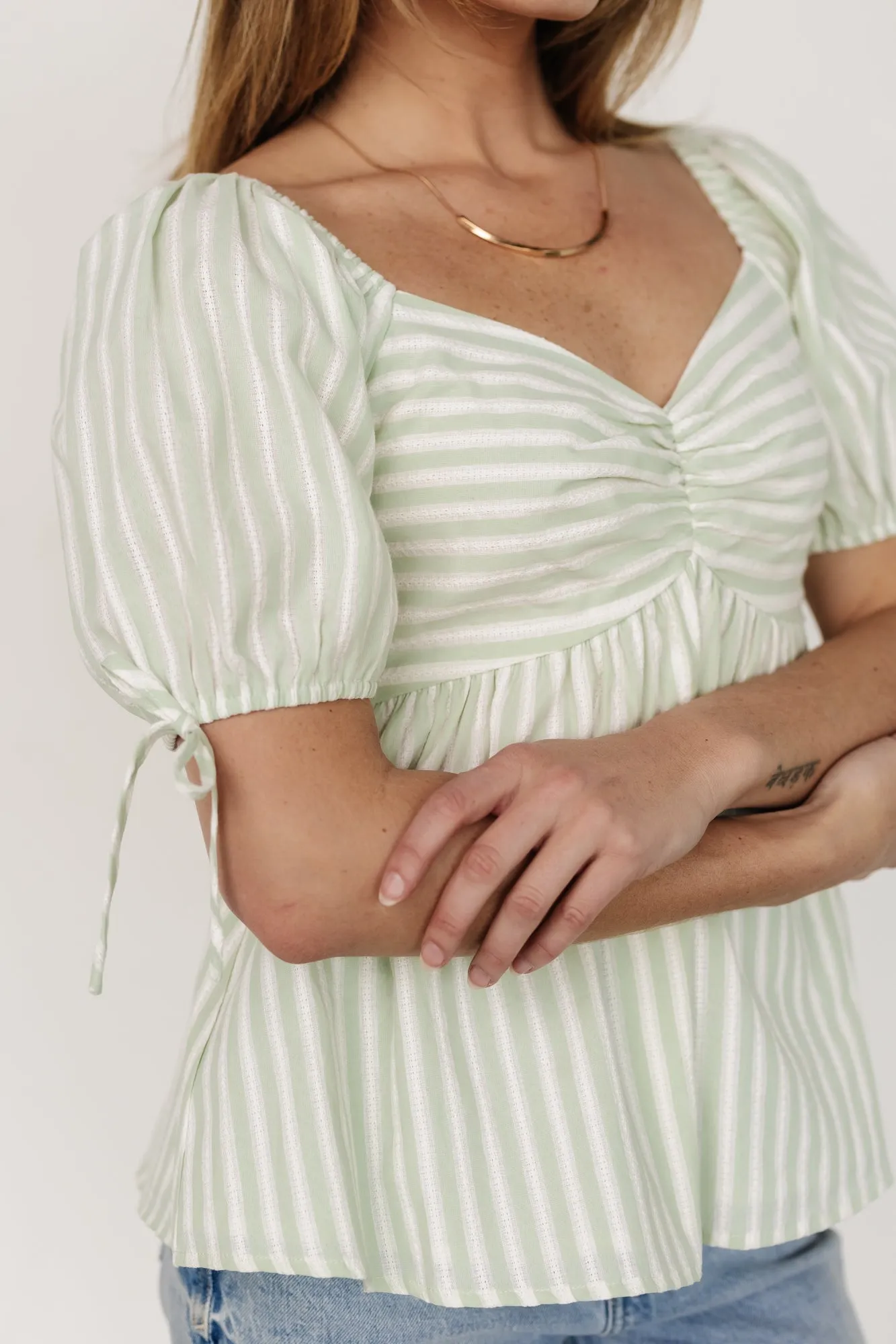 Betsy Peplum Top | Green  White Stripe