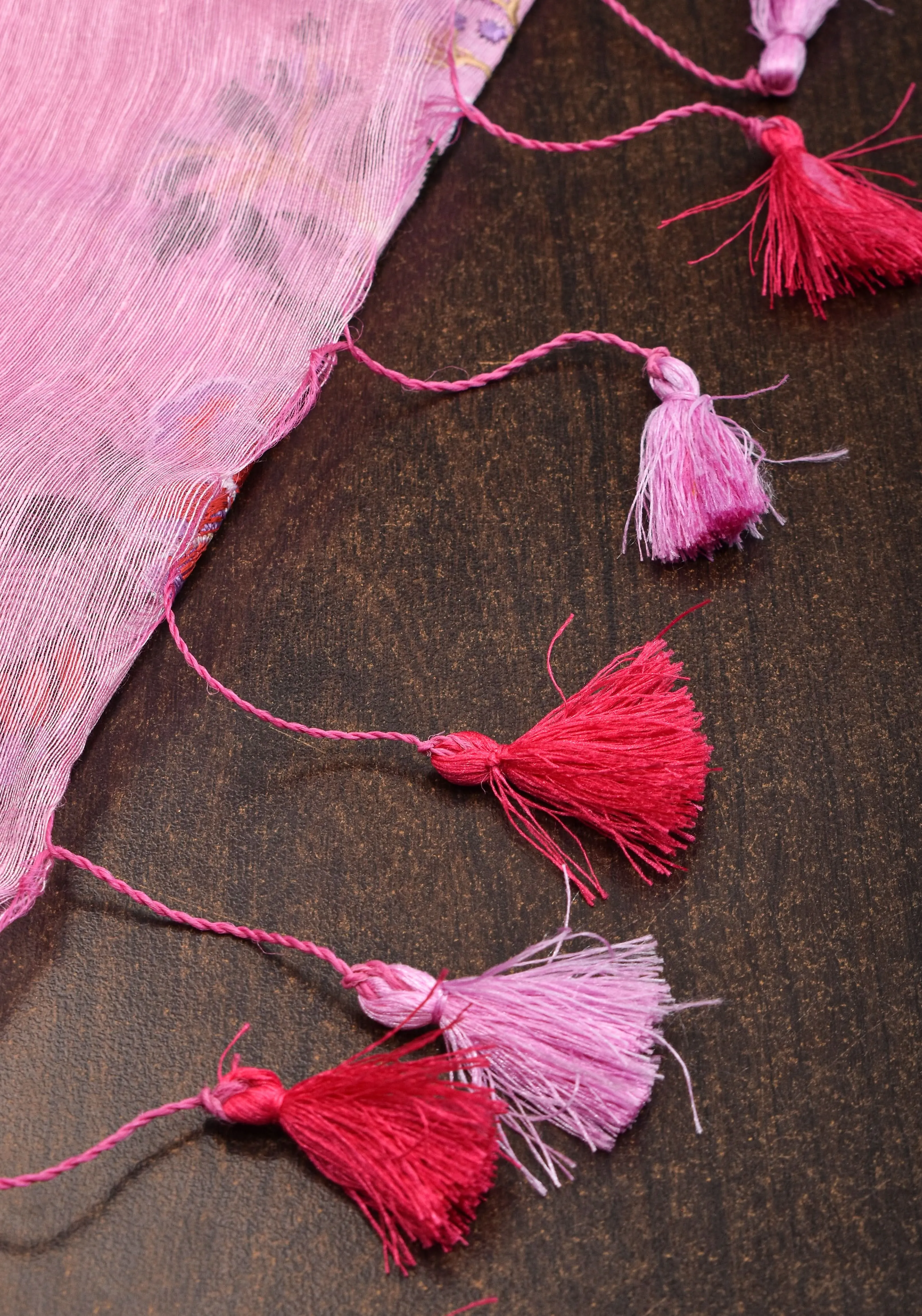 Blooms of Joy - Floral Embroidered Saree in Lotus Pink