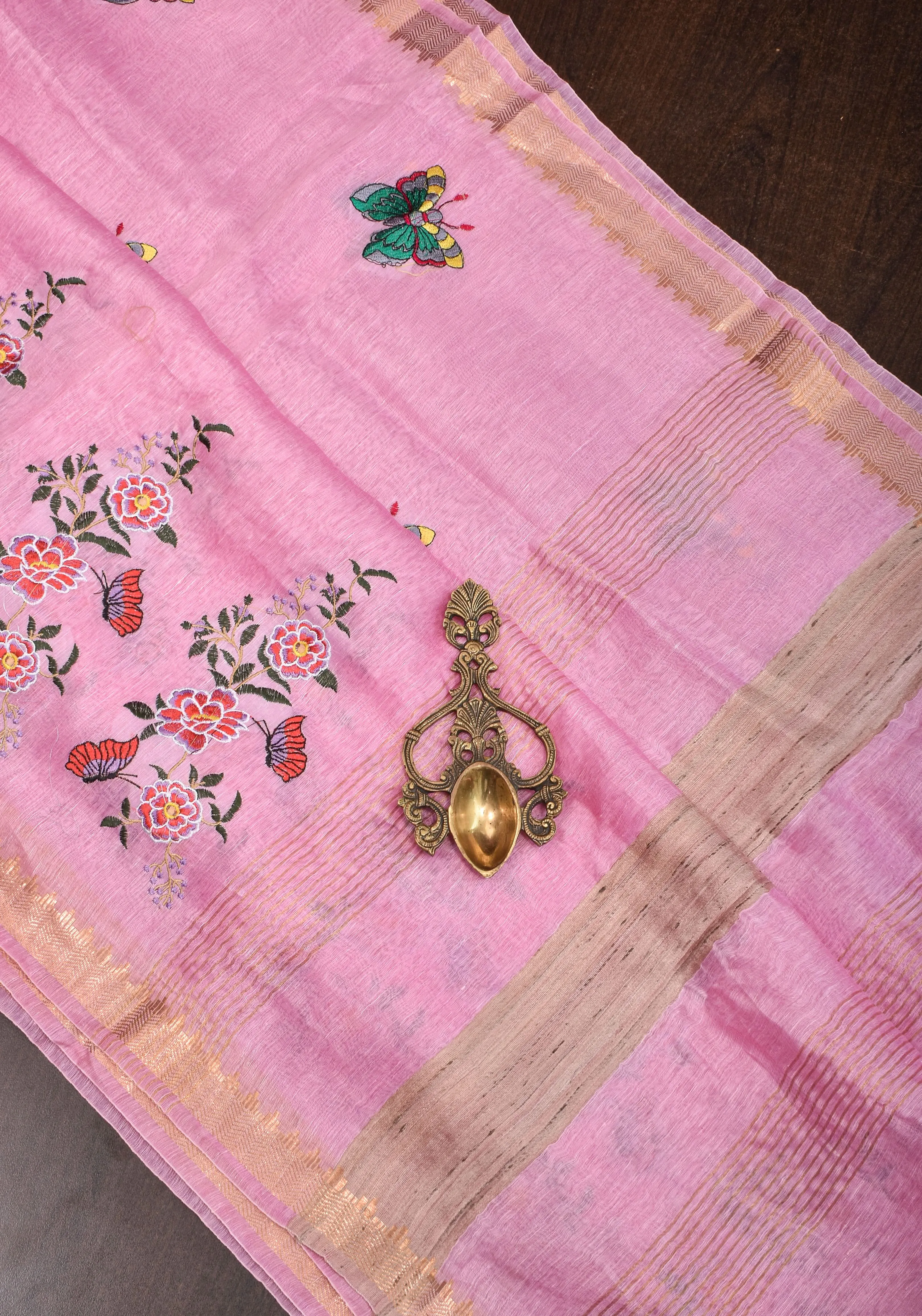 Blooms of Joy - Floral Embroidered Saree in Lotus Pink