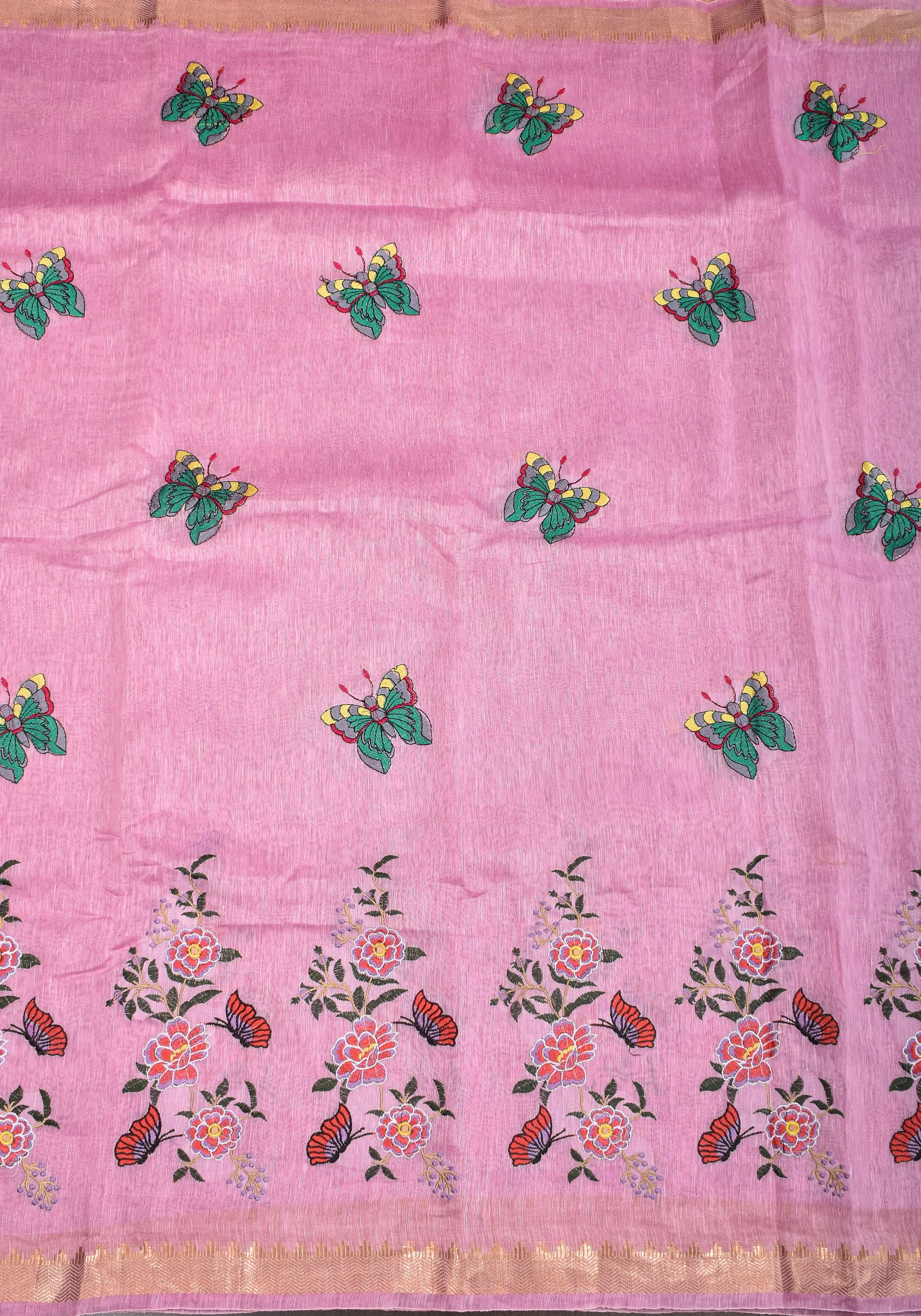 Blooms of Joy - Floral Embroidered Saree in Lotus Pink