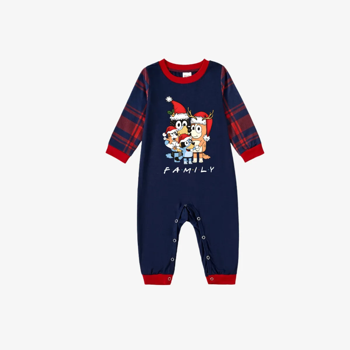 Bluey-Themed Festive Animal Pattern Blue&Red Plaid Family Pajama Sets