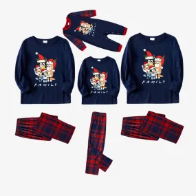 Bluey-Themed Festive Animal Pattern Blue&Red Plaid Family Pajama Sets