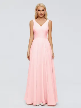 Blush Bridesmaid Gorgeous Chiffon Off The Shoulder Long Bridesmaid Dresses