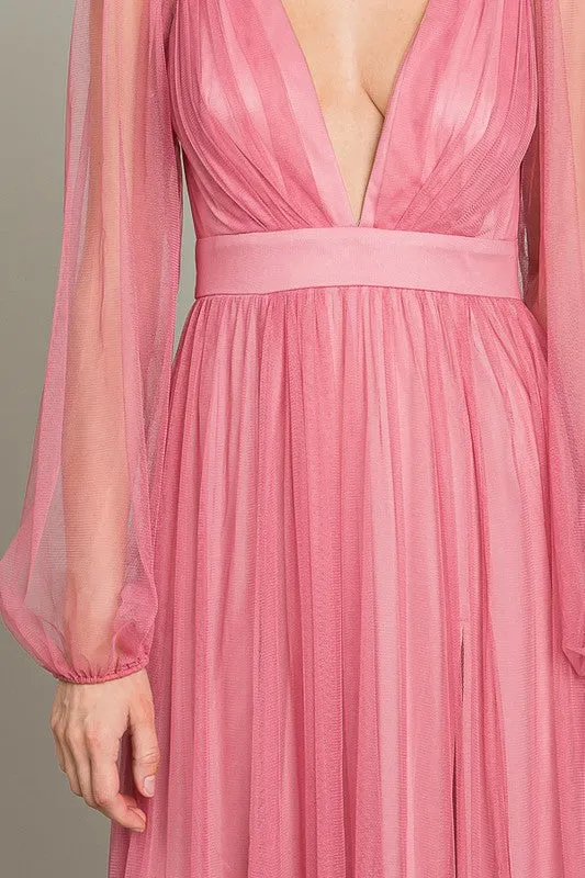 Blush Mesh Long Dress