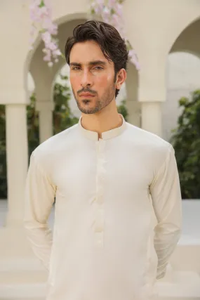 Bosky White Kurta Trouser - Collar Neck Embroidered - Men