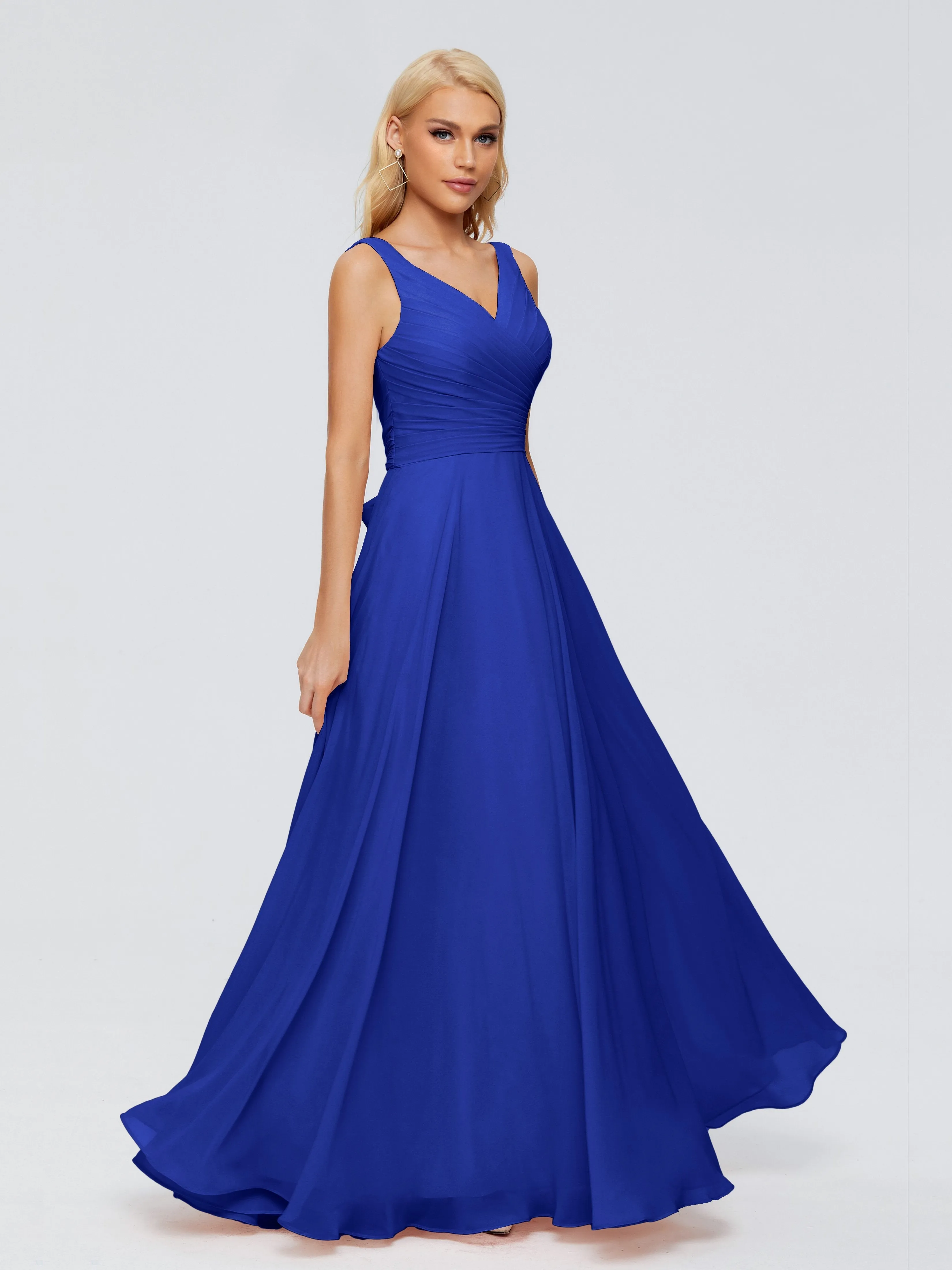 Bridesmaid Dress Royal Blue Ryleigh Flowy Chiffon Bridesmaid Dresses With Bow