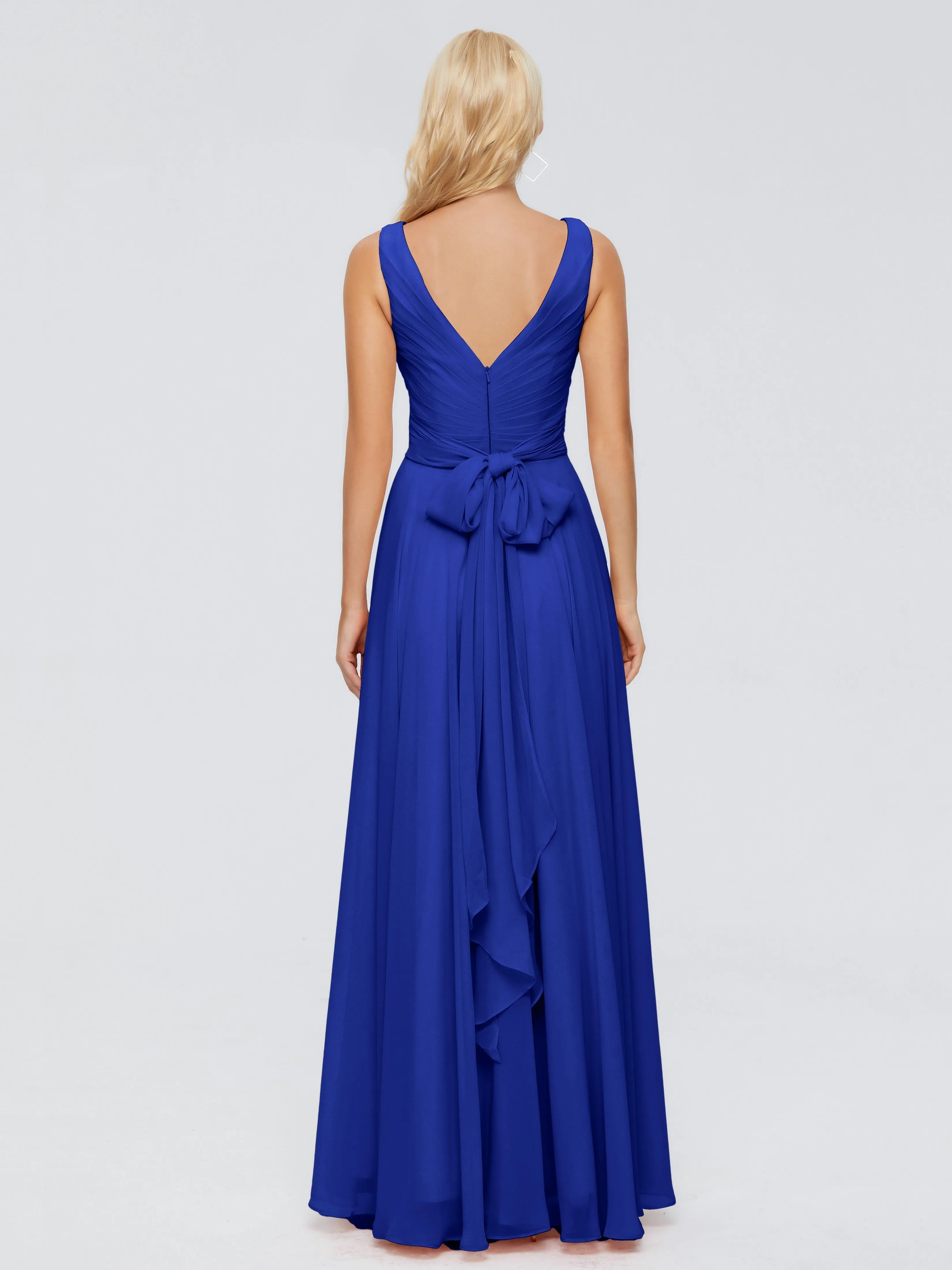 Bridesmaid Dress Royal Blue Ryleigh Flowy Chiffon Bridesmaid Dresses With Bow