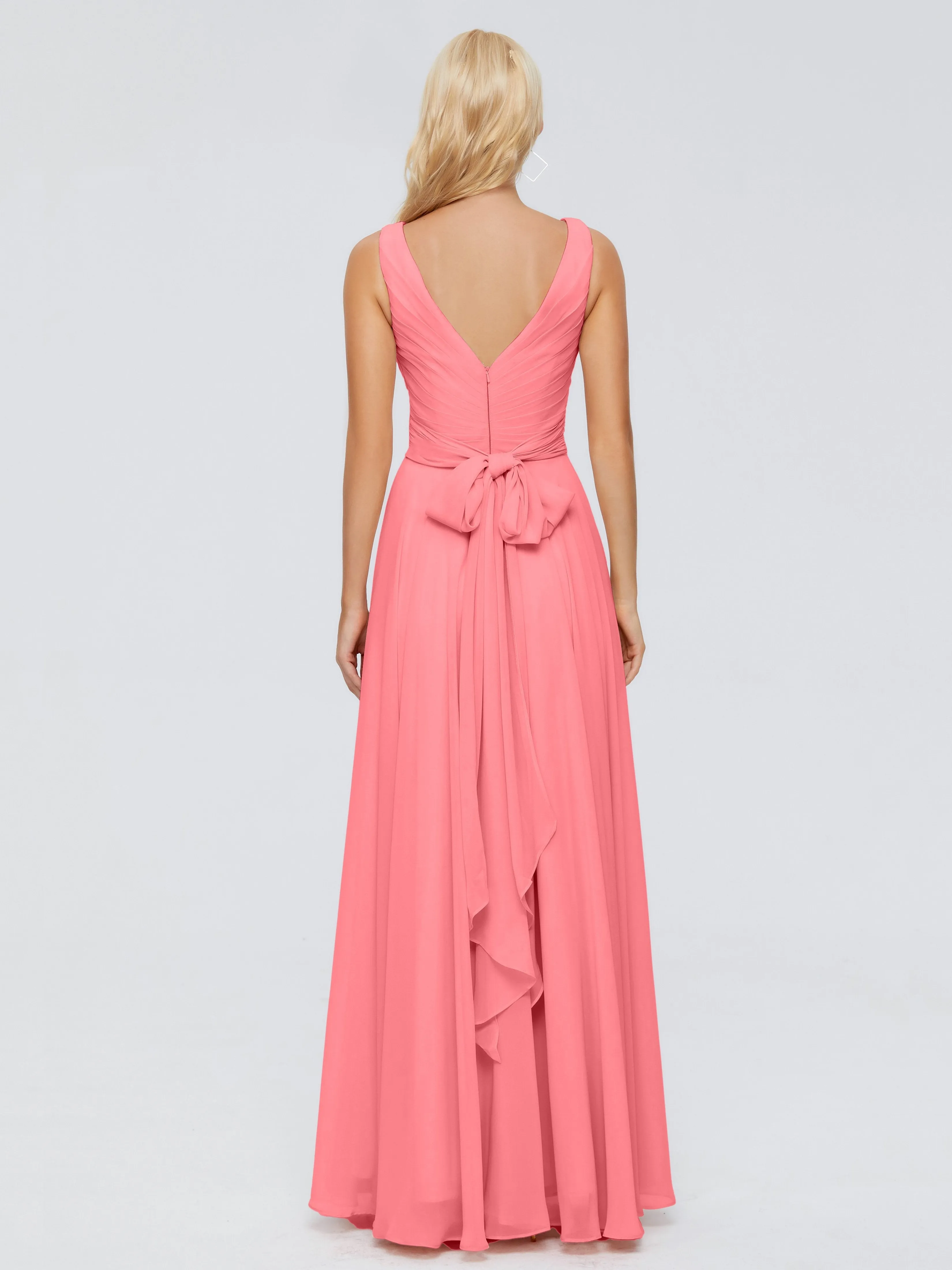 Bridesmaid Dress Watermelon Ryleigh Flowy Chiffon Bridesmaid Dresses With Bow