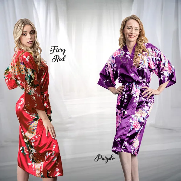 Bridesmaid Robe Set of 3, Floral, Womens Sizes 2-18, Mid Length