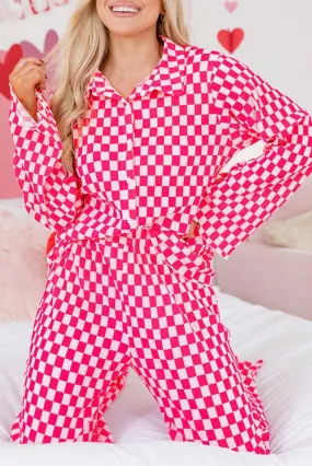 Checkered Button Shirt and Pajama Pant Set