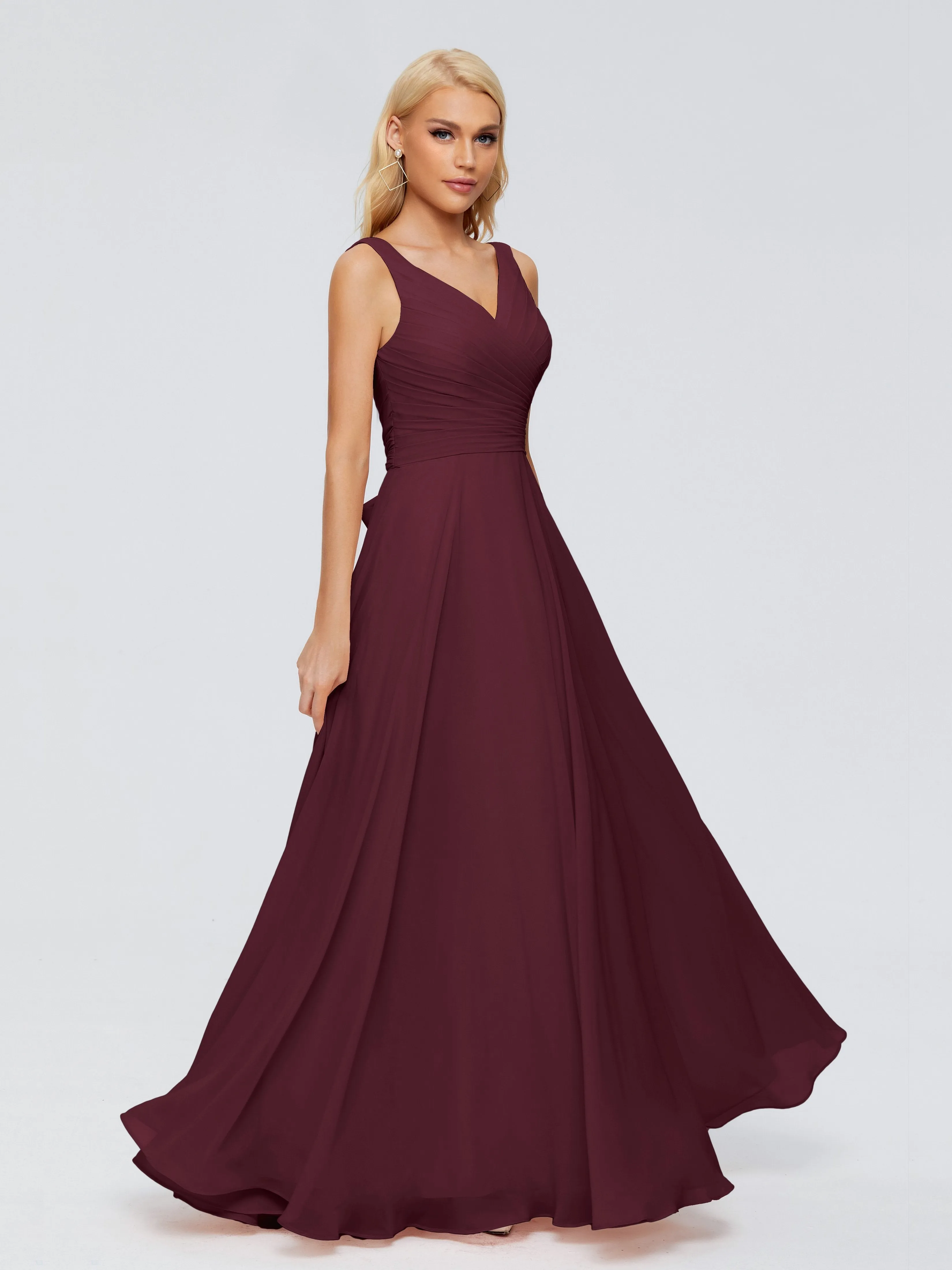 Chiffon Cabernet Bridesmaid Dress Ryleigh Flowy Chiffon Bridesmaid Dresses With Bow