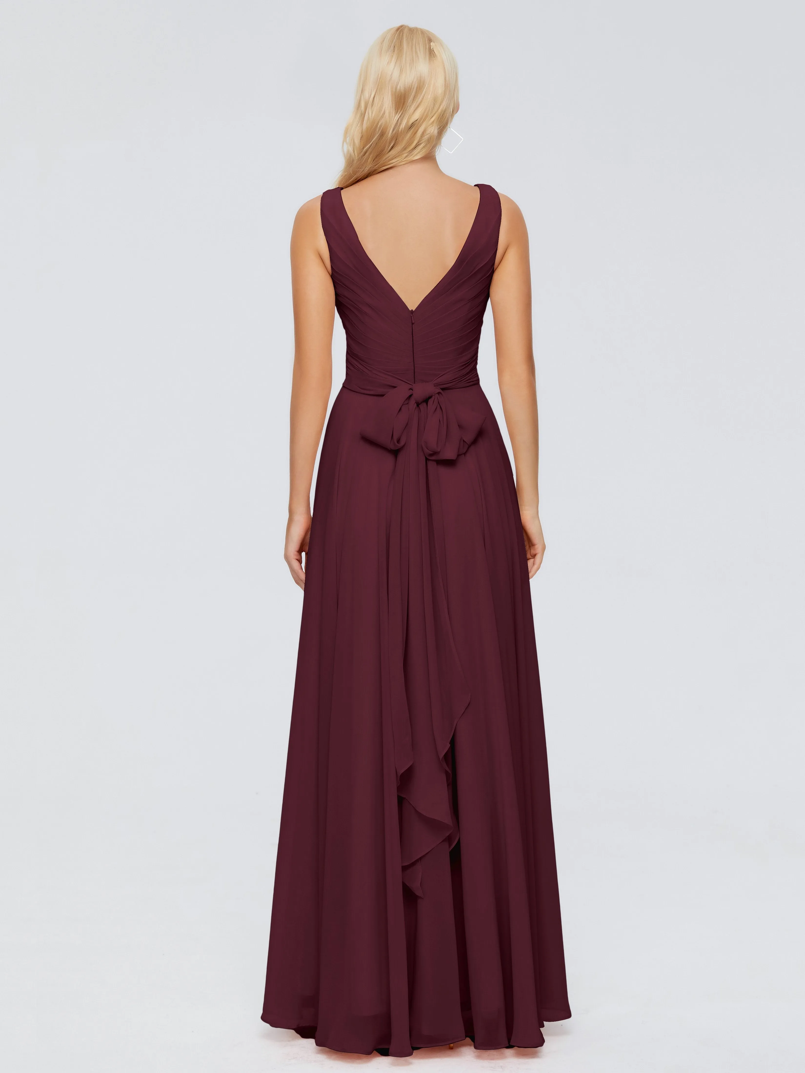 Chiffon Cabernet Bridesmaid Dress Ryleigh Flowy Chiffon Bridesmaid Dresses With Bow