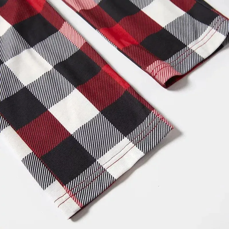 Christmas Text Prints Red & Black & Grey & White Plaid Family Matching Pajamas