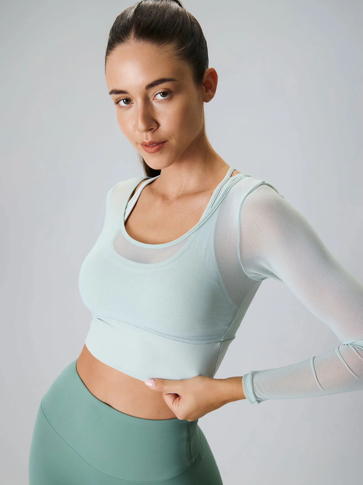 Cyan U Neck Long Sleeve Top