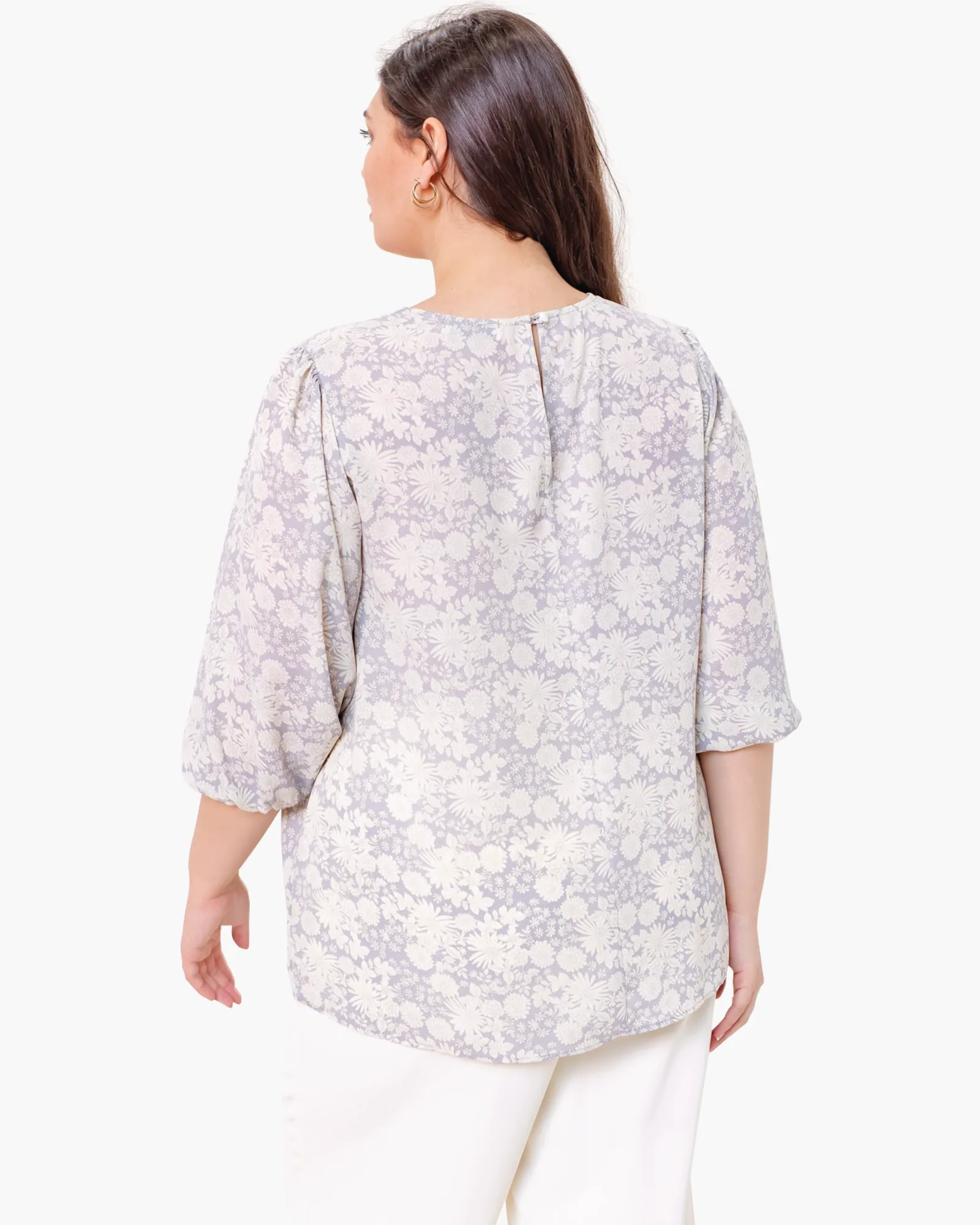 Edina Floral Print Top | Light Blue / White