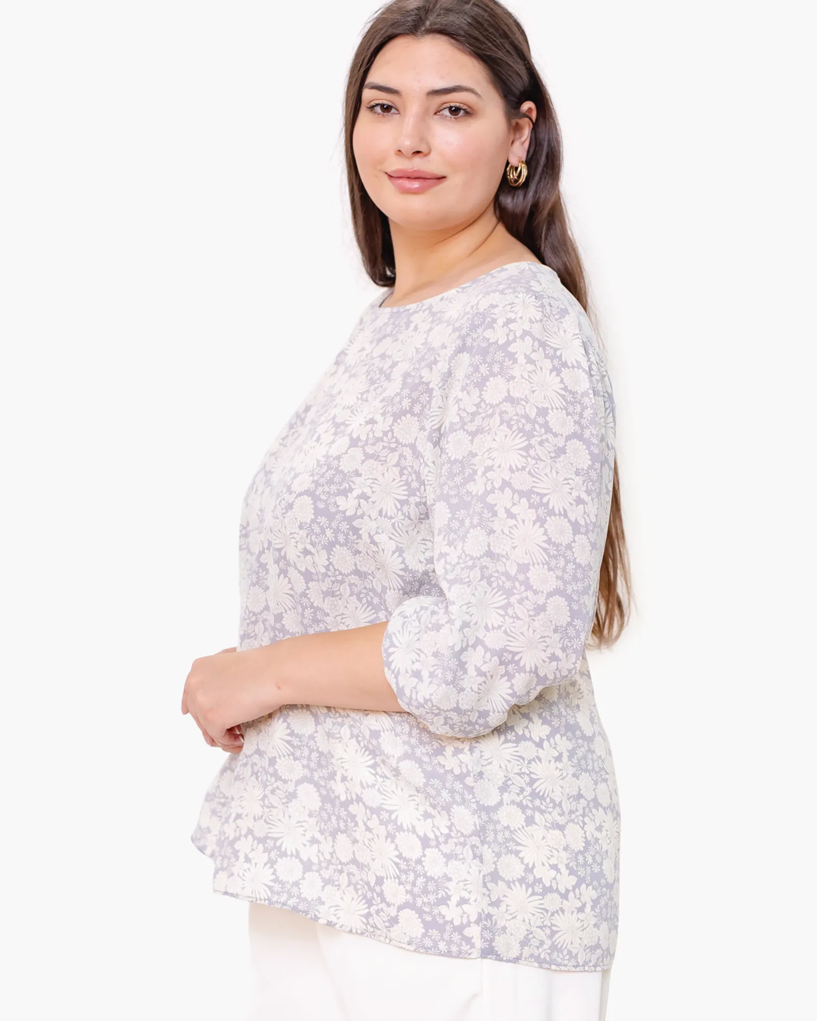 Edina Floral Print Top | Light Blue / White