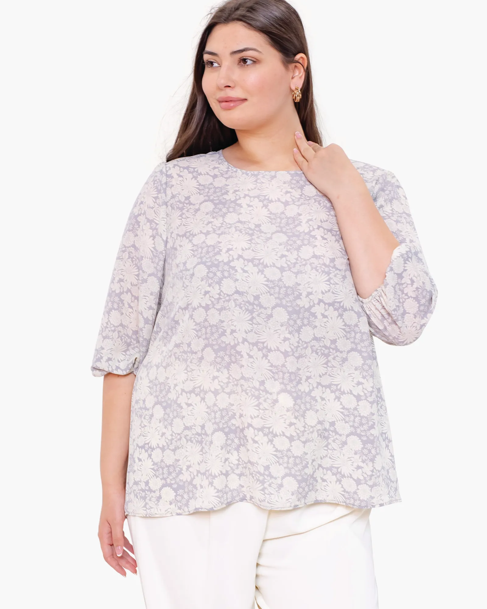 Edina Floral Print Top | Light Blue / White