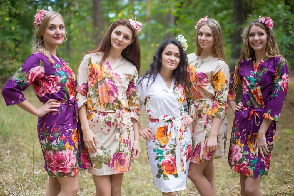 Eggplant, Beige and White Wedding Colors Bridesmaids Robes