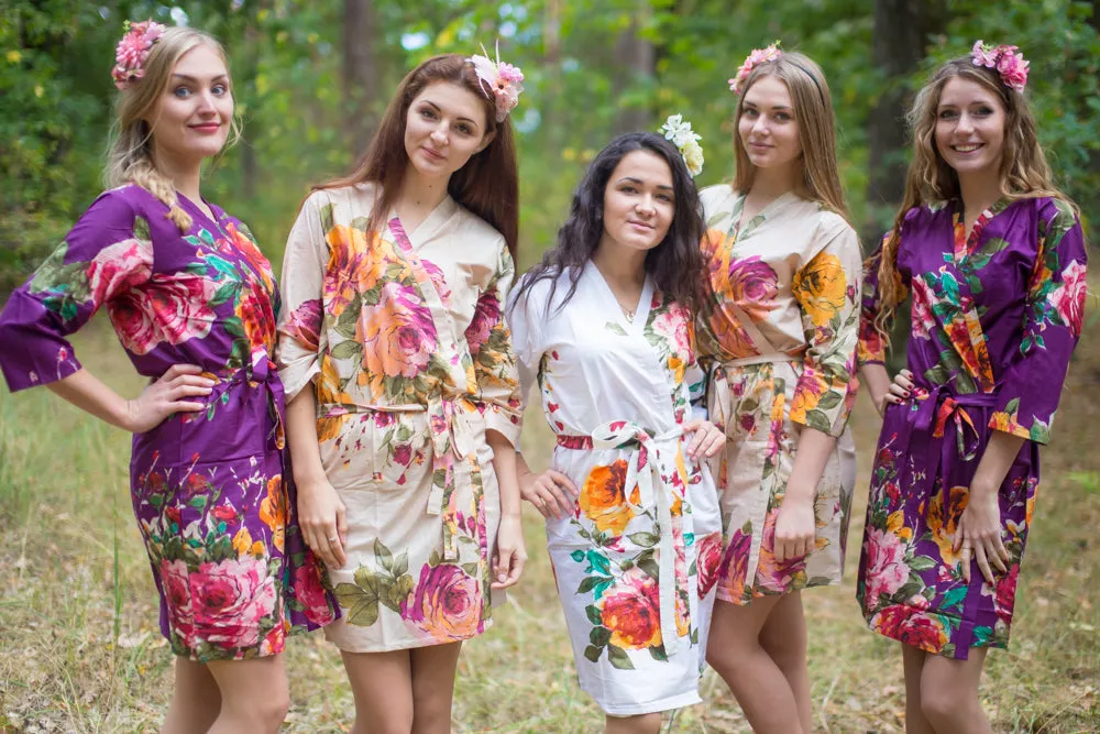 Eggplant, Beige and White Wedding Colors Bridesmaids Robes