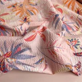 Ex-Designer Deadstock Tropical Blush Cotton Seersucker Fabric