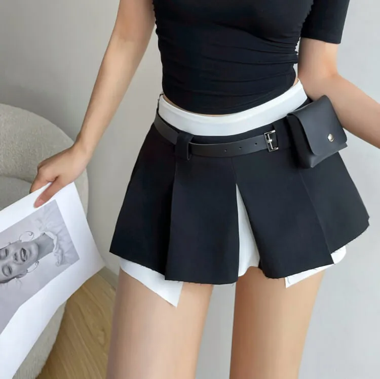 Fake-2 pieces mini skirt