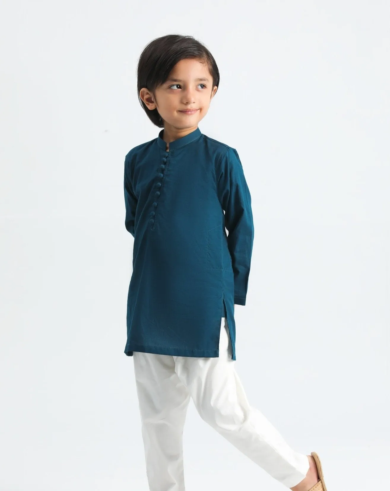 French Blue Cotton Kurta Trouser - Kids