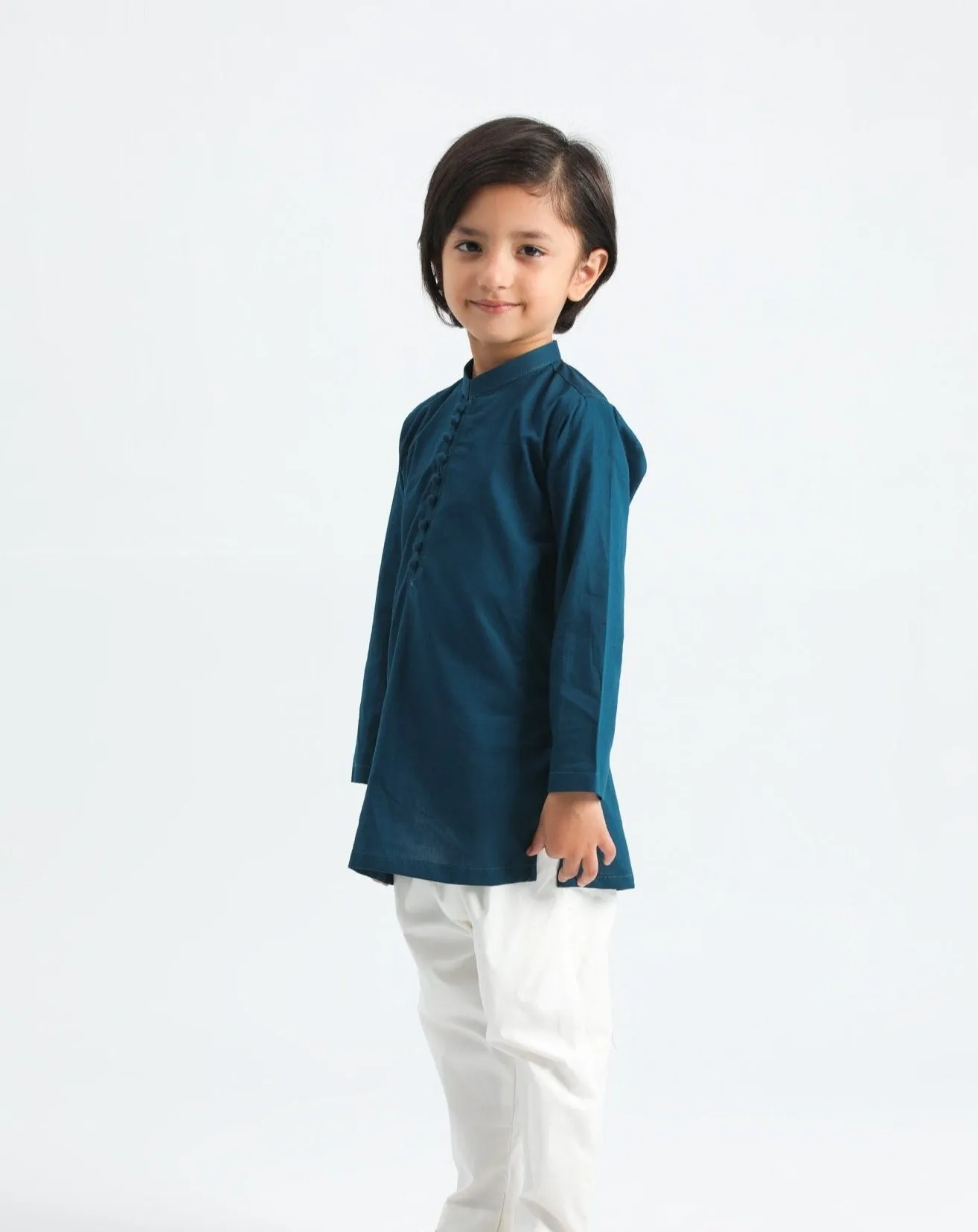 French Blue Cotton Kurta Trouser - Kids