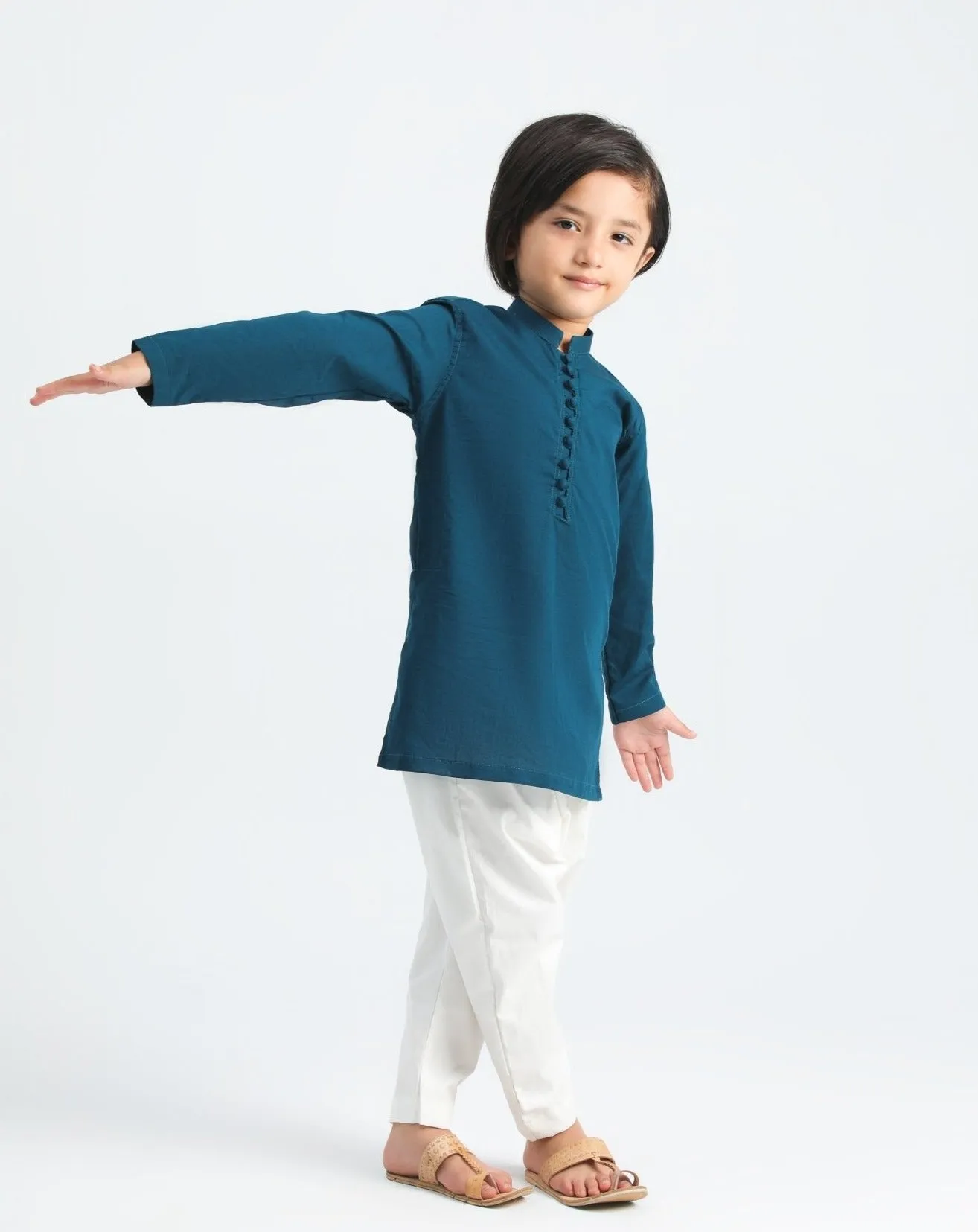 French Blue Cotton Kurta Trouser - Kids