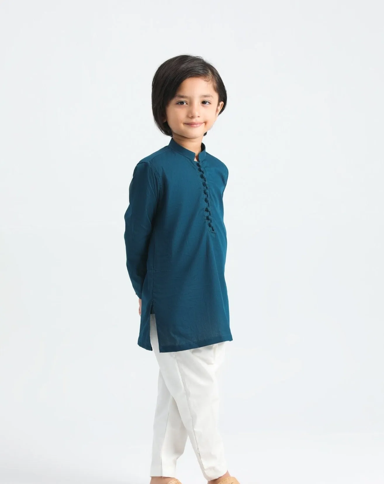 French Blue Cotton Kurta Trouser - Kids