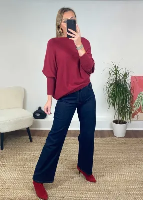 Grace Asymmetric Knit Jumper in Ruby Red