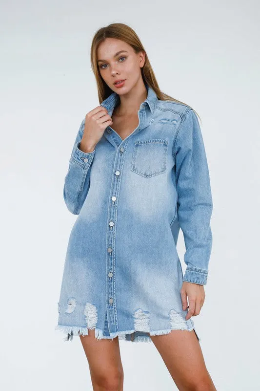 Heavy Bottom Destroyed Shirt Dress