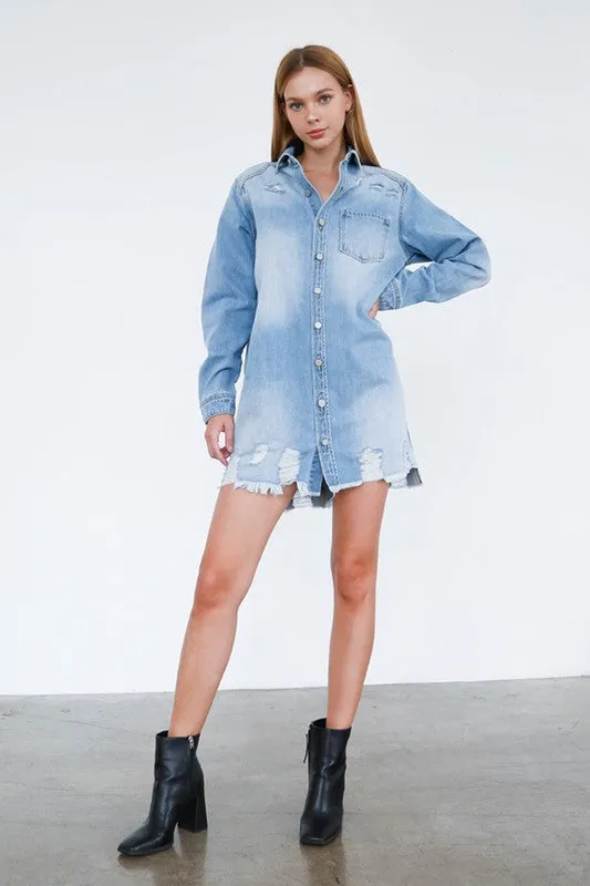 Heavy Bottom Destroyed Shirt Dress