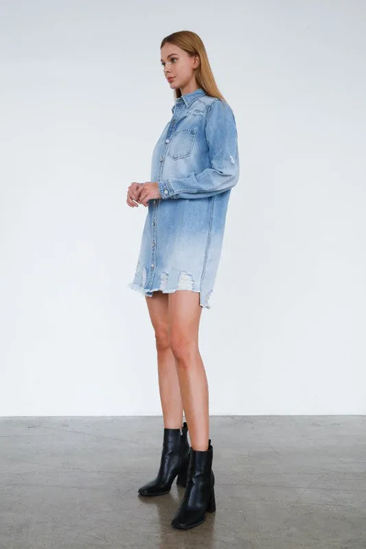 Heavy Bottom Destroyed Shirt Dress