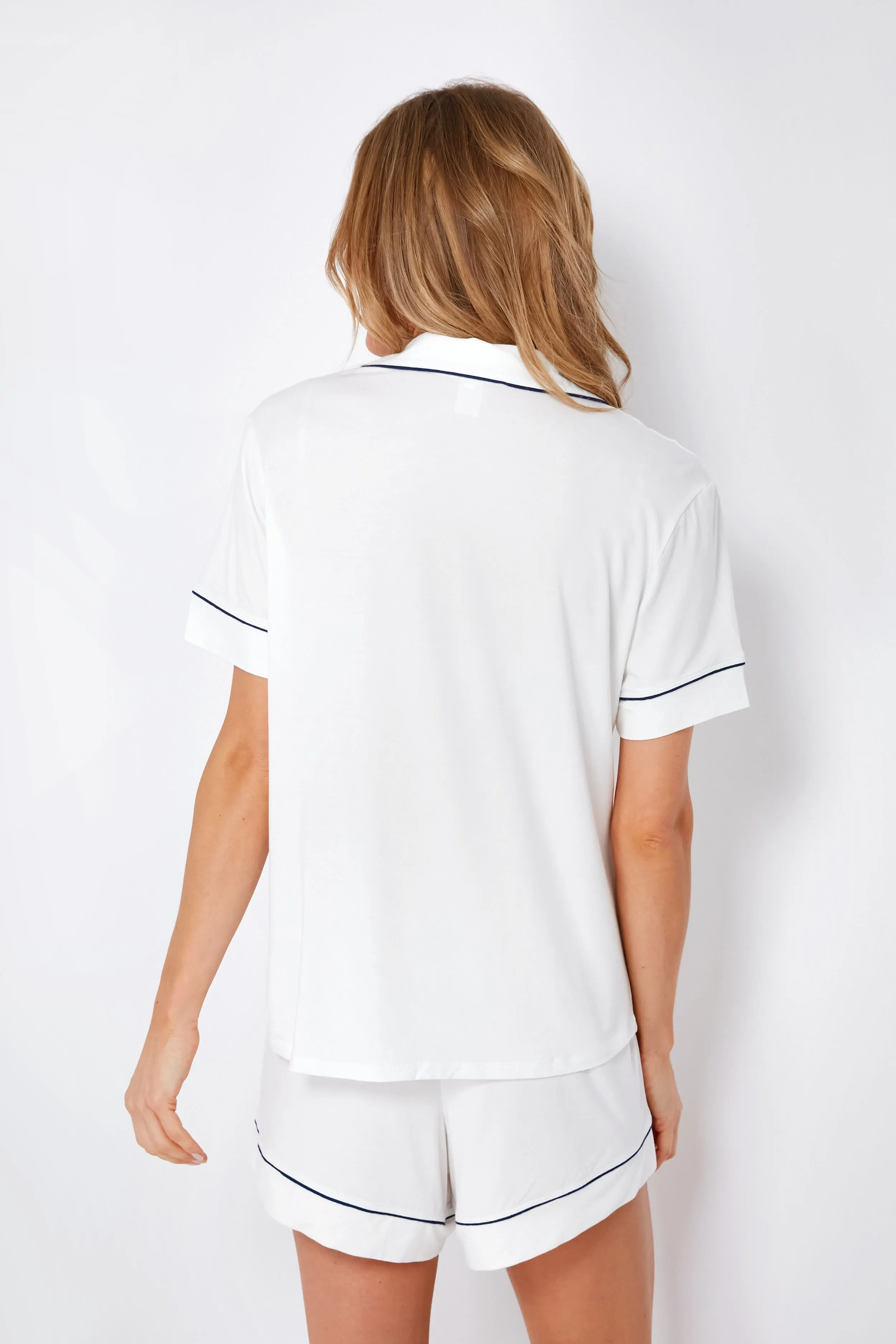 Ivory and Navy Gisele Short Sleeve PJ Set