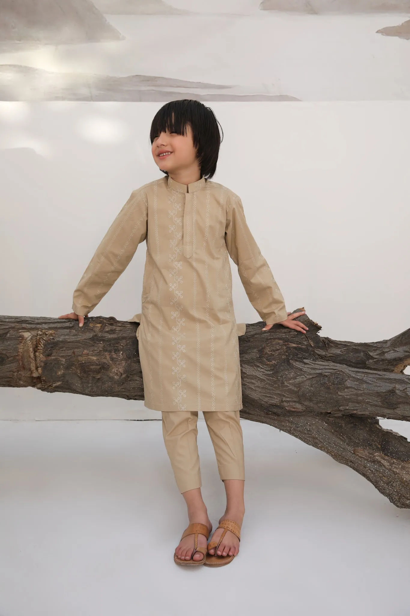 Ivory Skin Cotton Embroidered Kurta Trouser - Kids