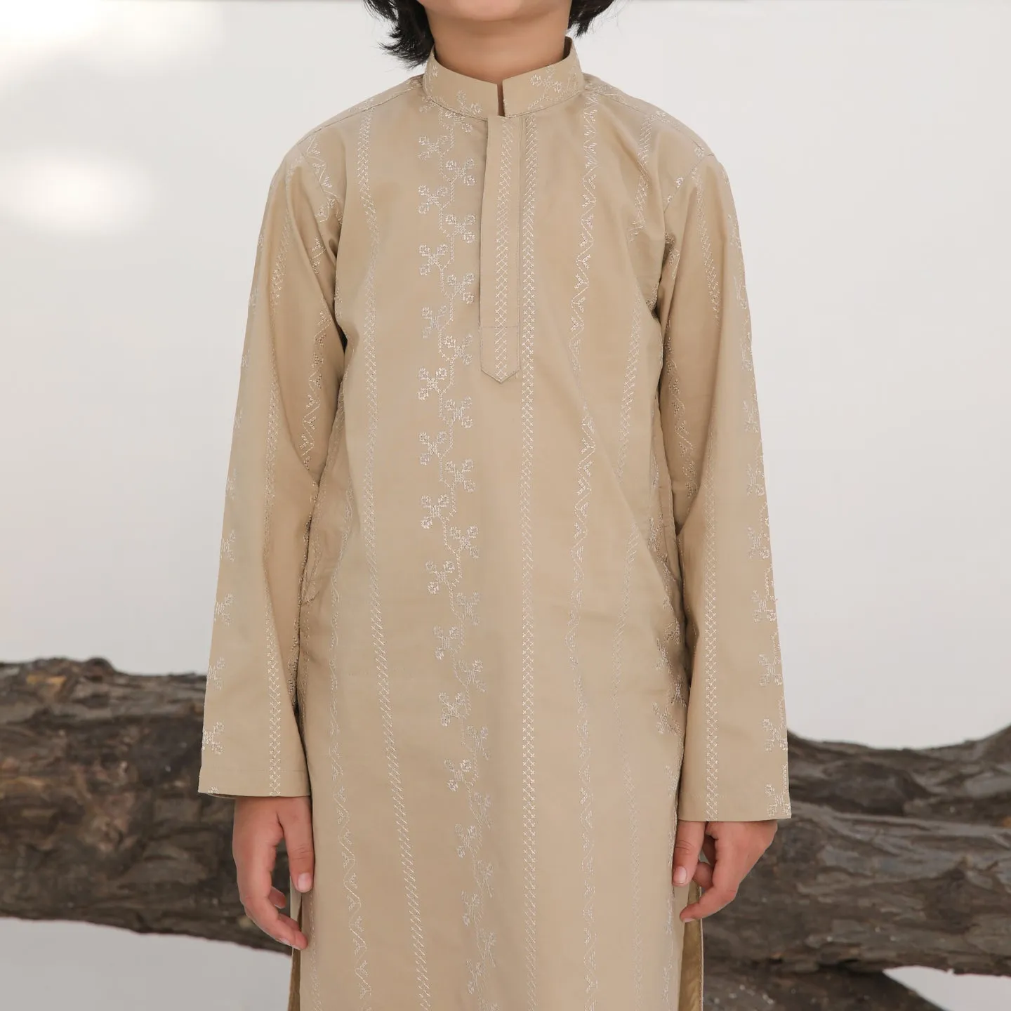 Ivory Skin Cotton Embroidered Kurta Trouser - Kids