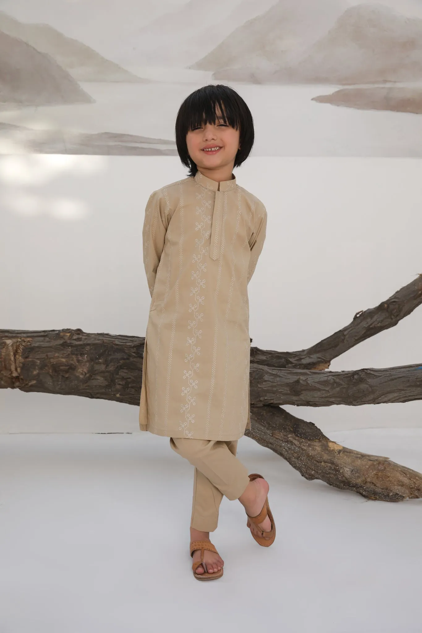 Ivory Skin Cotton Embroidered Kurta Trouser - Kids