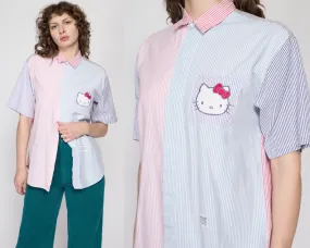 Large 80s 90s Hello Kitty Pastel Striped Button Up Top