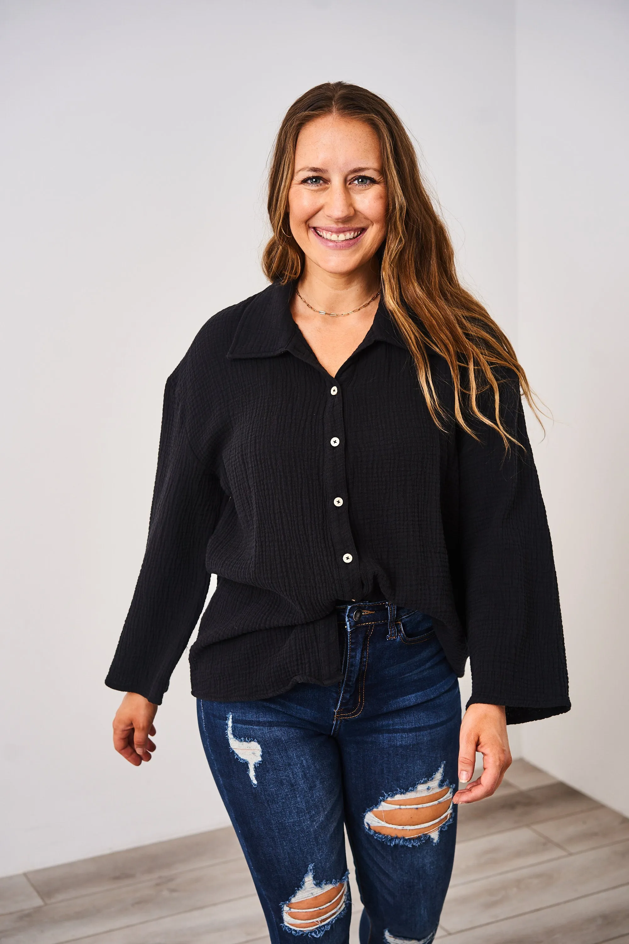 Latched Mama Coastline Cotton Button Up Nursing Shirt