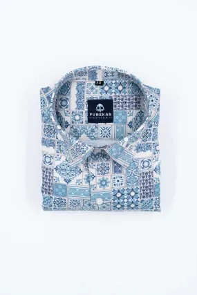 Light Blue Color Morrocan Printed Shirt For Men