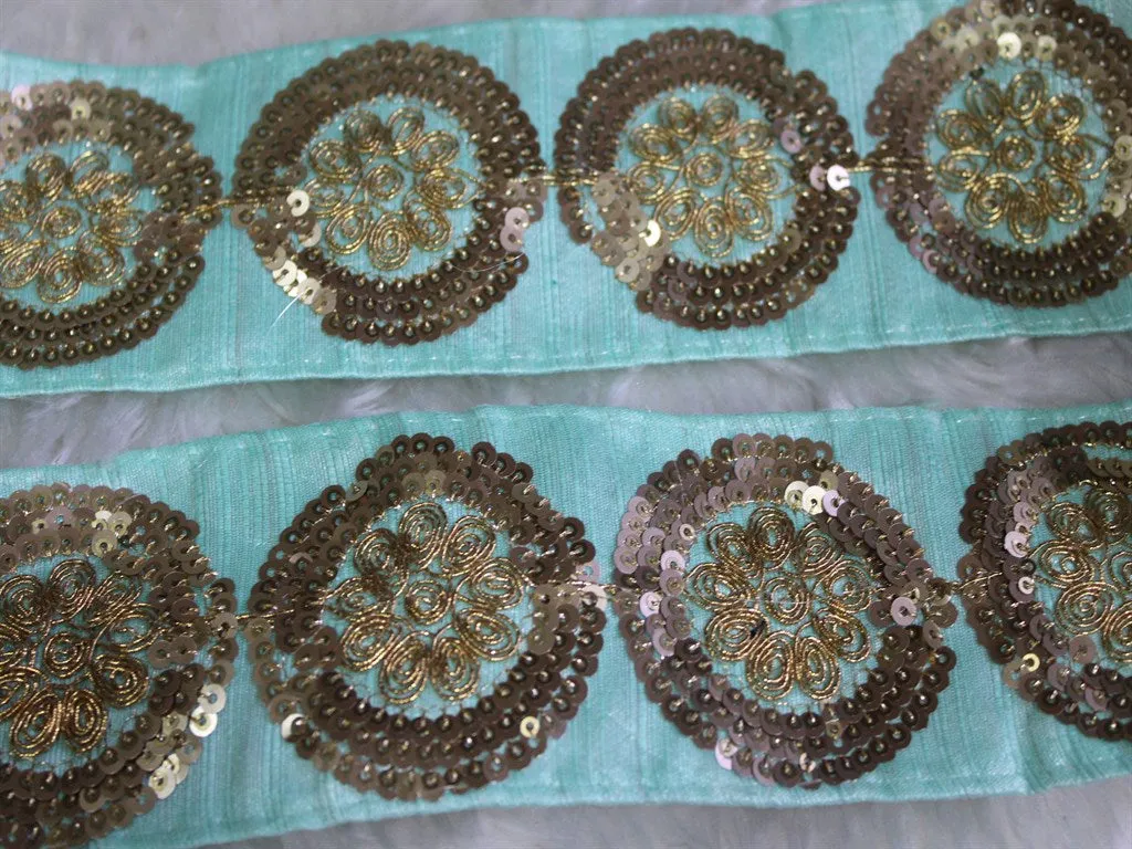 Light Blue Floral Sequins Trim Lace