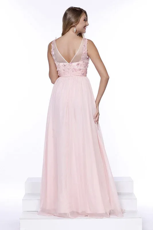 Light Pink Lace Applique Evening Dress