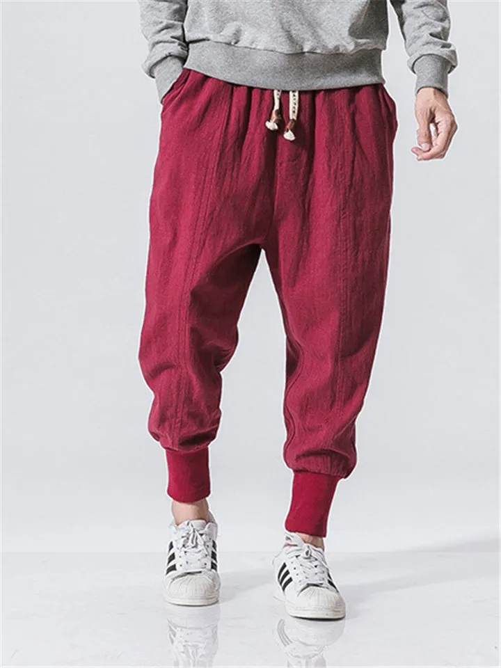 Men's Comfort Drawstring Banded Ankle Linen Pants