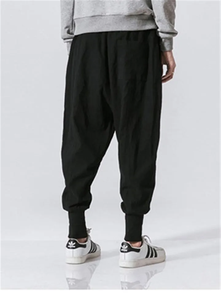 Men's Comfort Drawstring Banded Ankle Linen Pants