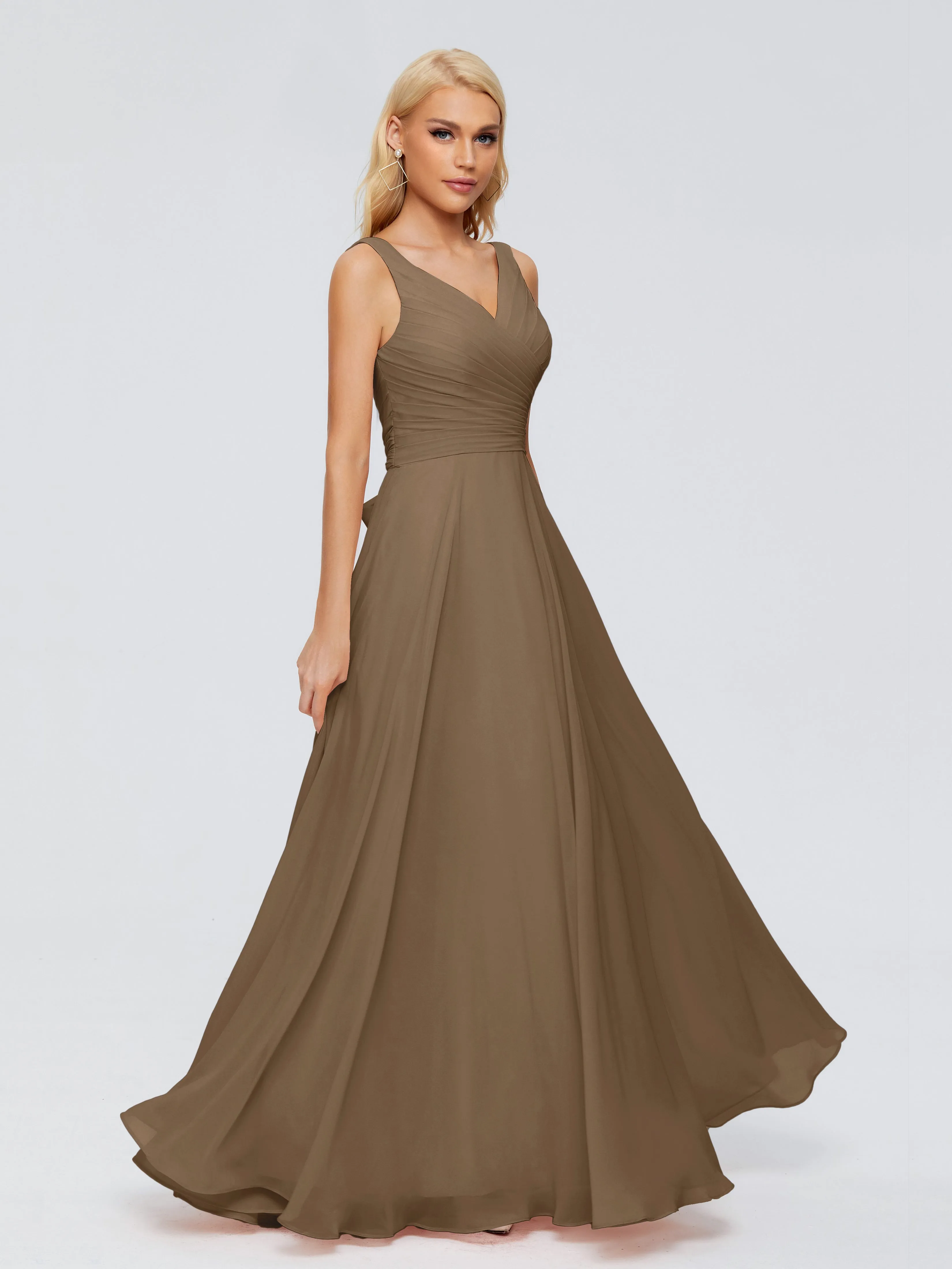 Mocha Colour Bridesmaid Dresses Gorgeous Chiffon Off The Shoulder Long Bridesmaid Dresses