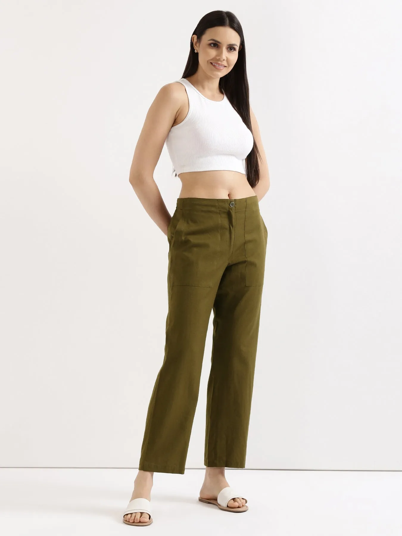 Olive Green Airy Linen Pants