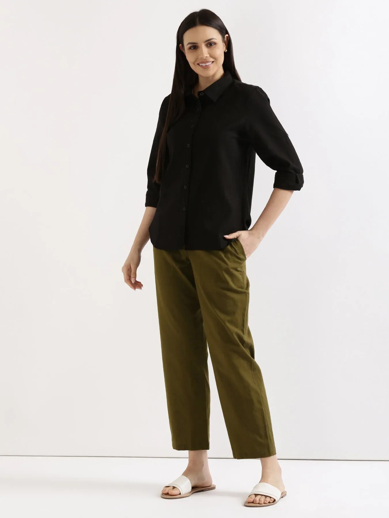 Olive Green Airy Linen Pants